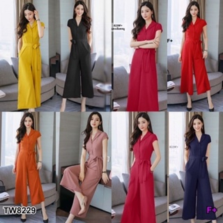 TW8229Jumpsuit จั้มสูทคอปกแขนกุด ขายาว 6 ส่วน เนื้อผ้าซาร่าโทนสีพื้น เรียบๆ แต่หรู ติดกระดุมอก มาพร้อมสายผุกเอว