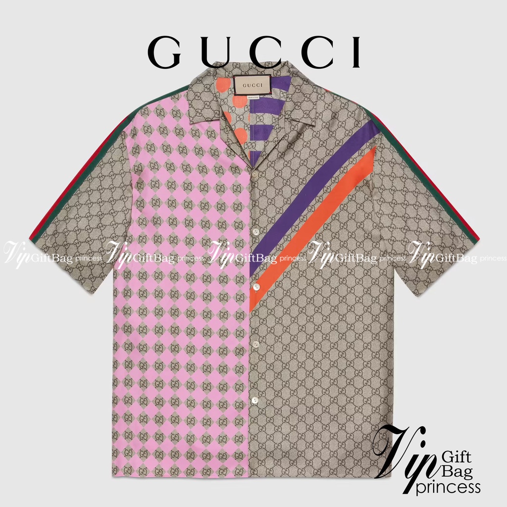 Gucci Geometric GG print bowling shirt Multicolor geometric GG print silk twill / Gucci Men's Shirts / Gucci Shirts