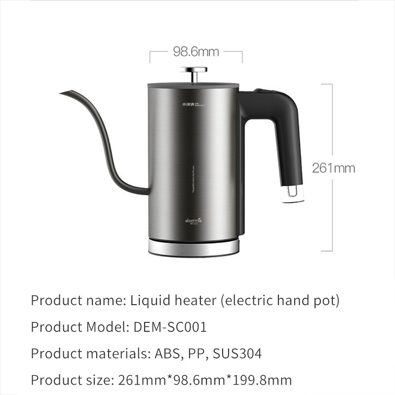 NEW Xiaomi Deerma Electric Kettle Tea Coffee Pot Slender Spout Matte Texture Stainless Steel Kettle LED Heating Lamp 600ml
