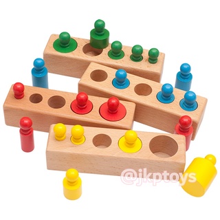 ๋JKP Toys ของเล่นไม้ Montessori ชุดของเล่นไม้ทรงกระบอกหลายสีสันช่วยเสริมการเรียนรู้เด็ก