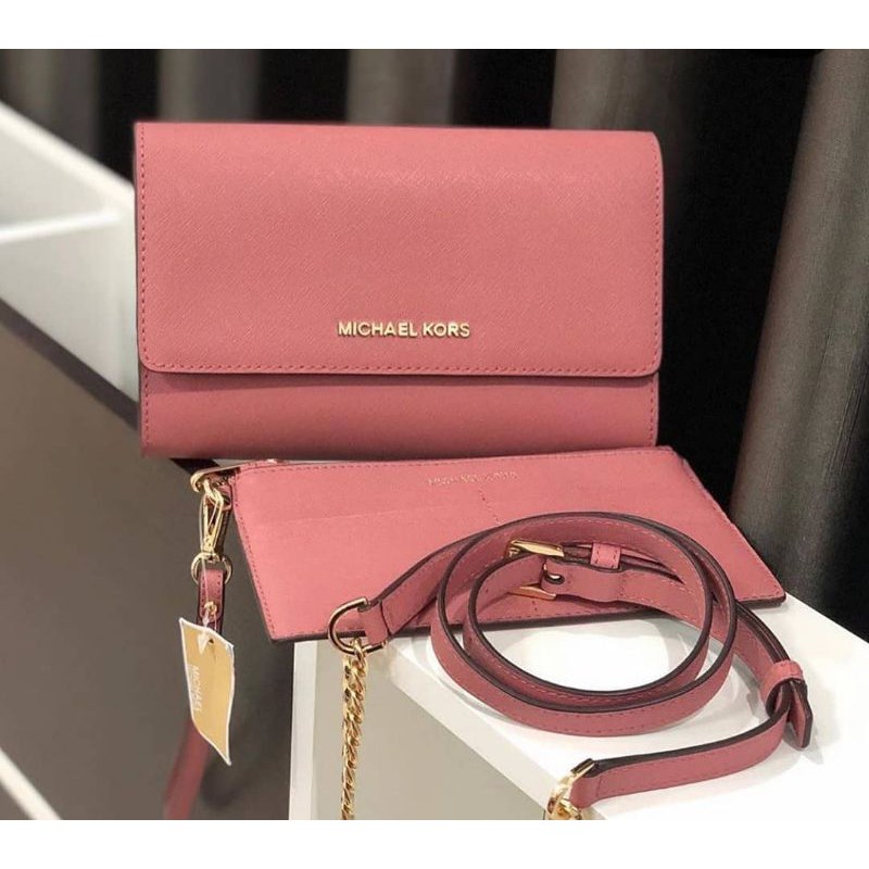 ? (สด-ผ่อน) กระเป๋าสะพายข้าง สีชมพู ถอดสายได้ มีใบเล็ก 35S9GTVC3L Michael  Kors Saffiano Leather 3-in-1 Crossbody | Shopee Thailand