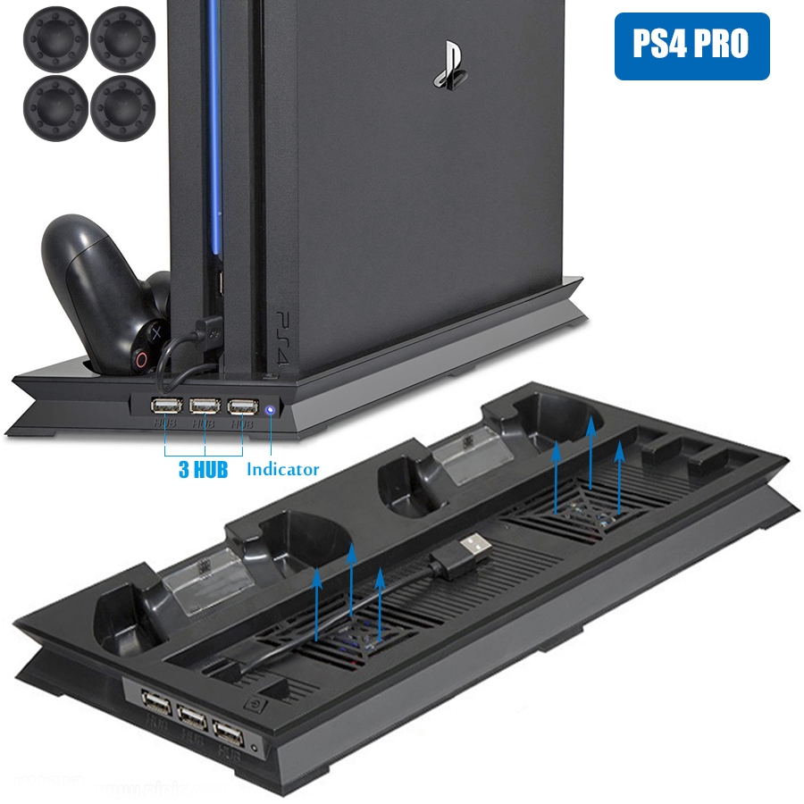 PS4 PRO Ultrathin ชาร์จความร้อนอ่างล้างจานพัดลมระบายความร้อน Cooler ขาตั้งแนวตั้งสําหรับ Sony Playstation 4 Pro พร้อมคอนโทรลเลอร์คู่ Charger
