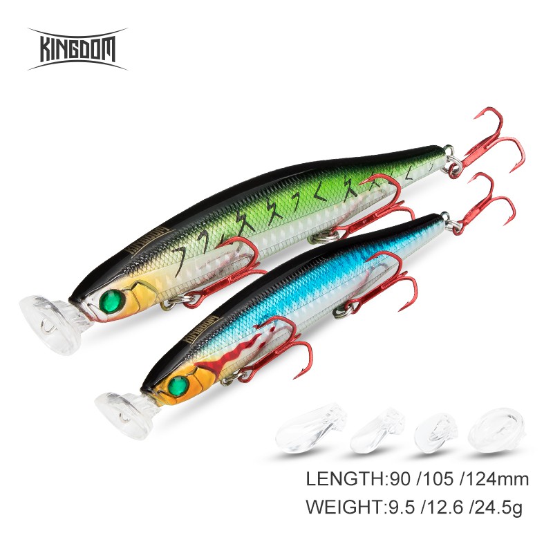 Kingdom เหยื่อตกปลาเหยื่อแข็ง poppers ปลาซิวและดินสอ 4 lip make 5 แอ็คชั่นที่แตกต่างกัน Switchable Fishing Tackle รุ่น 345