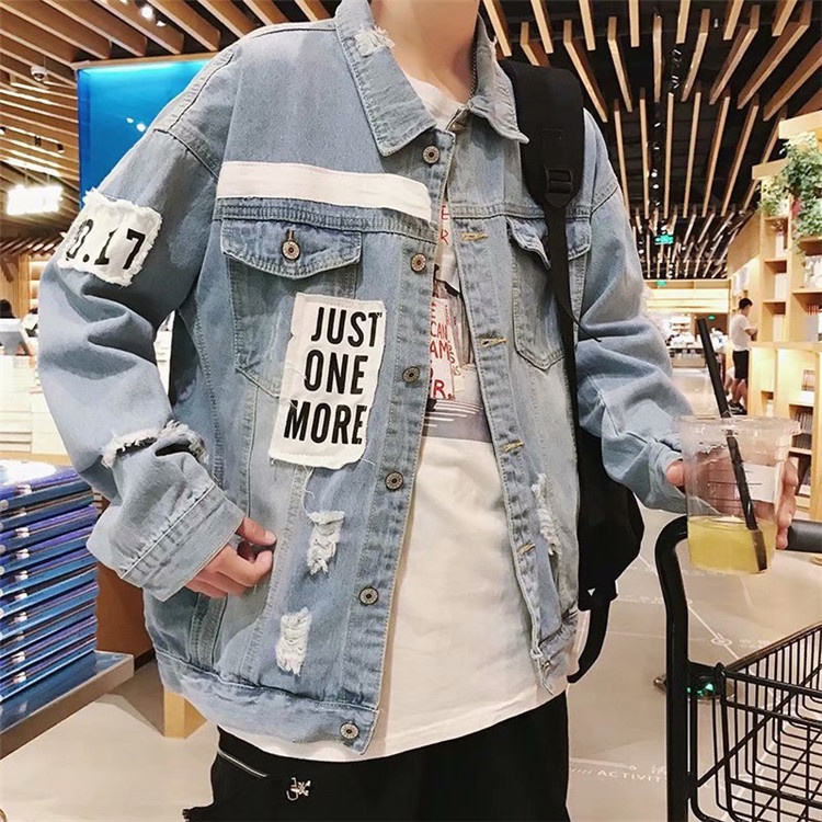 Just One More แจ็คเก็ตยีนส์ Unisex สําหรับทั้งชายและหญิงหนาส่งออกกางเกงยีนส์ 97MEN AKJ02