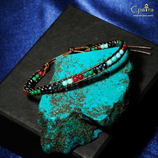 กำไลหินเชือกถัก หินมงคล Blue Turquoise &amp; Green Turquoise &amp; Carnelian...