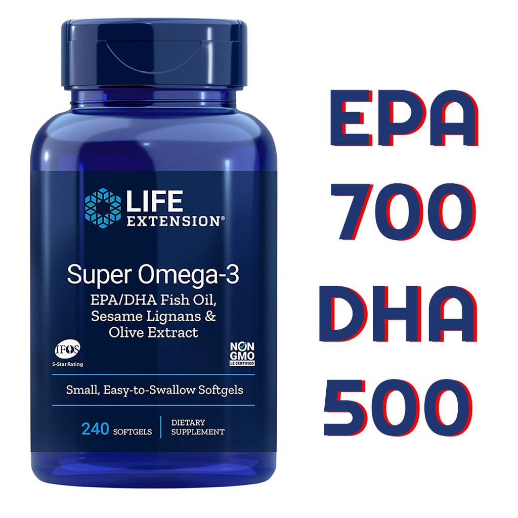 🚚 น้ำมันปลา โอเมก้า 3 Life Extension Super Fish Oil Omega-3  EPA/DHA 2000 มก (mg) Sesame Lignans Olive Extract, 240
