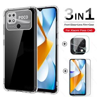 1To3 Camera Glass &amp; Screen Protector Tempered Glass Soft Back Cover For xiaomi Poco C40 C 40 40C