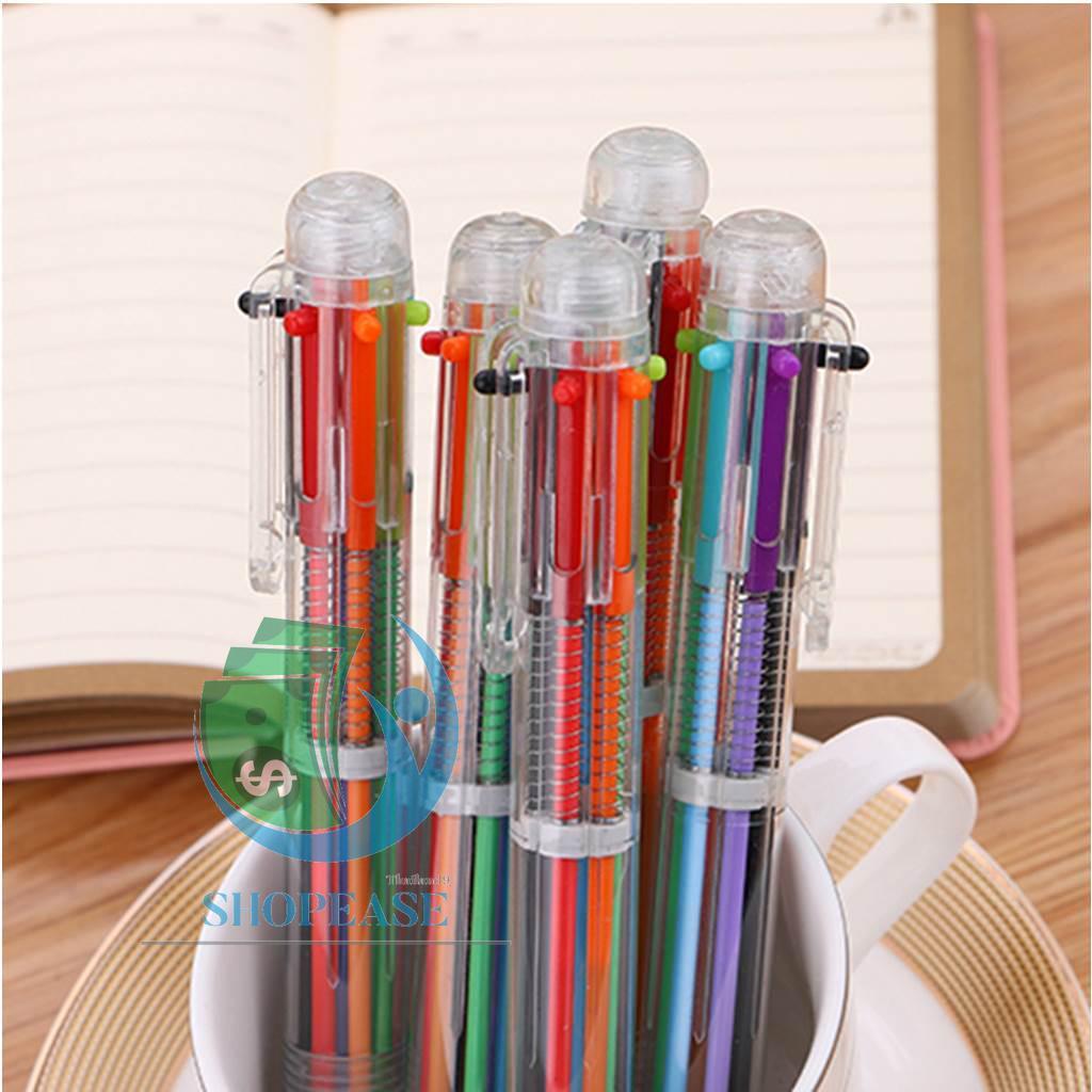 ปากกาหมึกแห้ง ลูกลื่น 6 สี 0.5 มม. ปากกาหลากสี หลายสี- : ดำ/แดง/น้ำเงิน sk99