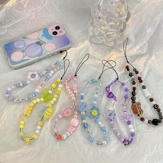 สายโซ่ลูกปัดคริสตัล ลายดอกไม้ สําหรับคล้องโทรศัพท์มือถือ