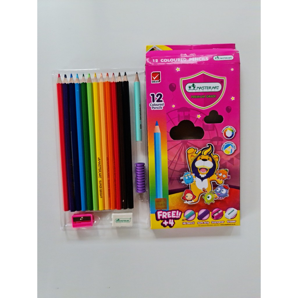 ดินสอสีไม้ 12/24 สี แท่งยาว MasterArt coloured pencils รุ่น Super Bright พร้อมกบเหลา  1 กล่อง - รูปที่ 4