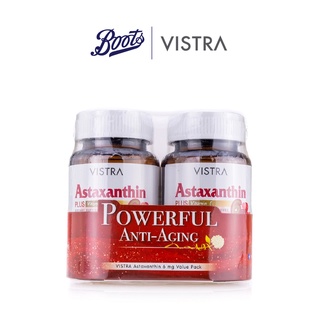 Vistra Astaxanthin 6Mg 30Sx2   วิสทร้า แอสตาแซนธิน  6 มก. 1000 มิลลิกรัม ผลิตภัณฑ์เสริมอาหาร สารสกัดจากสาหร่ายสีแดง มีประสิทธิภาพสูงข่วยในการต้านอนุมูลอิสระ ชะลอวัย ขนาด 30x2 แคปซูล