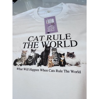 เสื้อยืดครอป(🔥พร้อมส่ง🔥) เสื้อยืดน่ารัก ลายน้องแมว CAT RULE THE WORLD เสื้อแฟชั่นผู้หญิง ราคาถูก ใส่เป็น Oversize ได้