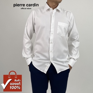 Pierre Cardin เสื้อเชิ้ตแขนยาว Slim Fit รุ่นมีกระเป๋า ผ้า Cotton 100% [RHS286F-OW]