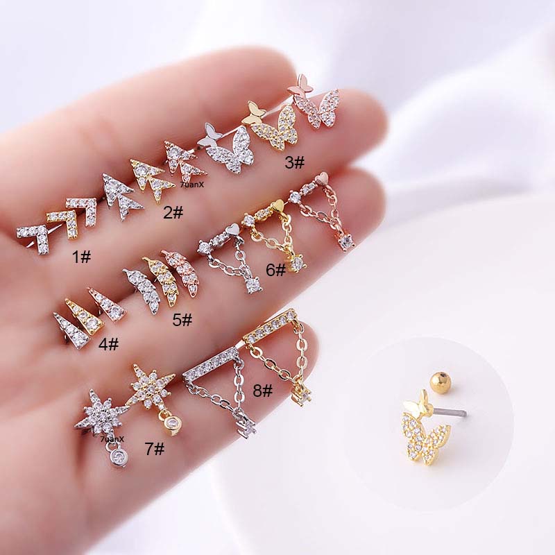 1 ชิ้นใบผีเสื้อรูปร่างต่างหูสกรูสําหรับ Helix Upper Lobe เจาะสตั๊ด 20Gauge