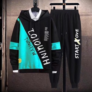 เสื้อฮู้ดแฟชั่นผู้ชายสีเย็บคู่เสื้อฮู้ดตัวอักษรสบาย ๆ Mark hoodies ขนาดบวกเสื้อ