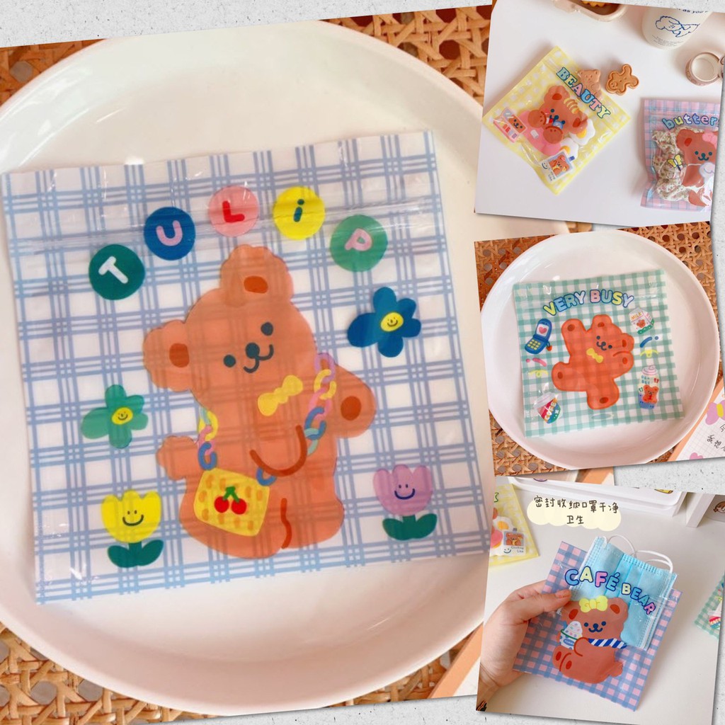 ถุงซิปล็อค ซองซิปล็อค น่ารัก ลายหมีน้อย ลายการ์ตูน ซองใส กระเป๋าซิปล็อค กระเป๋าใส ใส่ของ ใส่แมส ใส่ขนม เกรดพรีเมี่ยม