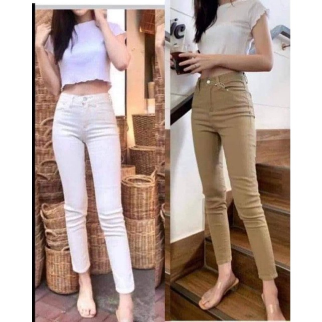 กางเกงยีนส์ทรงบอย ผ้ายืด เอวสูง ใส่สบาย