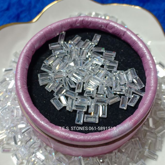 เพชรรัสเซีย CZ สีขาว ทรงสี่เหลี่ยมบาเก็ต เจียระไนเหลี่ยมเพชร WHITE CZ Diamond ,BAGUETTE SHAPE