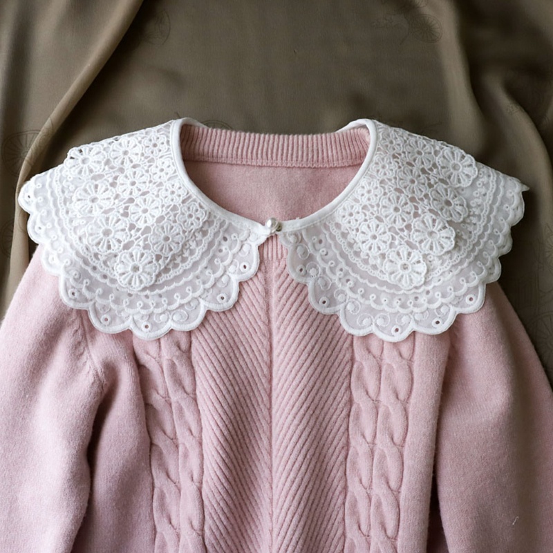 Whi Cute Flower Pattern Faux Collar Three Layers Collar Shirt Collar Shawl