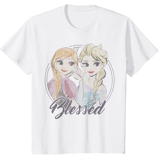 เสื้อยืดผ้าฝ้ายพรีเมี่ยม เสื้อยืด พิมพ์ลาย Disney Frozen Anna And Elsa Blessed Portrait