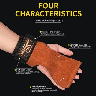ถุงมือฟิตเนส STRAPS Leather Grip pads & Strap SKDK หนังกลับ สแต๊ป หนังวัว หนังแท้ รัดข้อมือ ถุงมือ เซพข้อ（1คู่）