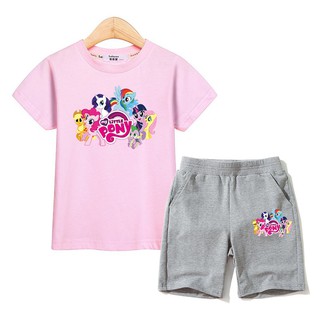 Girls Set Little Pony kids clothes เด็กผู้หญิงเสื้อ+กางเกงขาสั้นลำลอง