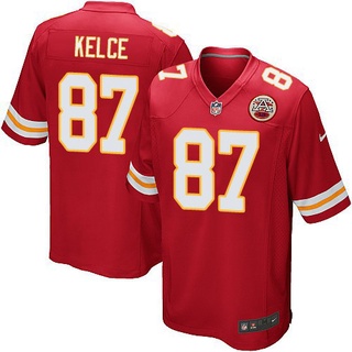 เสื้อกีฬาแขนสั้น ลายทีมชาติฟุตบอล NFL 87 Travis Kelce ชุดเหย้า สีแดง ขาว สําหรับผู้ชาย