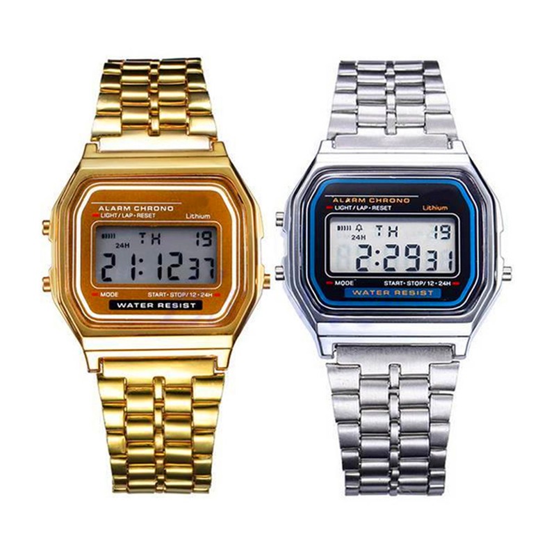 Ss Elegant Mens Womens Retro สแตนเลส LCD นาฬิกาจับเวลากีฬาดิจิตอล - รูปที่ 3