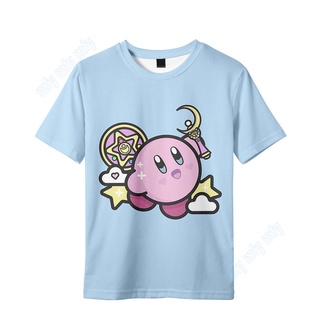 เสื้อยืดแขนสั้นลําลอง คอกลม พิมพ์ลายการ์ตูน Kirby น่ารัก สําหรับเด็กผู้ชาย และเด็กผู้หญิง