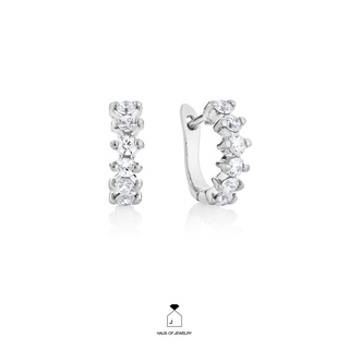 Haus of Jewelry - SIMPLE DIAMOND HOOP EARRINGS ต่างหูเงินแท้ ประดับเพชรคิวบิกเซอร์โคเนีย (Cubic Zirconia)