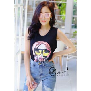 เสื้อแขนกุดสกรีนลายผู้หญิง งานผ้าใยมะพร้าว