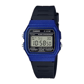 CASIO นาฬิกาข้อมือ สีน้ำเงิน/ดำ สายเรซิ่น รุ่น F-91WM-2ADF