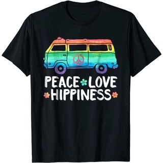เสื้อยืดผู้ชาย100%cotton เสื้อ ยืด ราคา ส่ง Funny Peace Love Hippiness Peace Van Hippie Bus Rainbow Tee men เสื้อ ยืด ผู