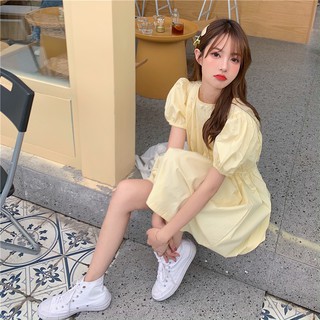 พร้อมส่ง(C1505)🍋Ribbon basic dress ชุดเดรสสั้นมี3สี แต่งโบว์หลัง