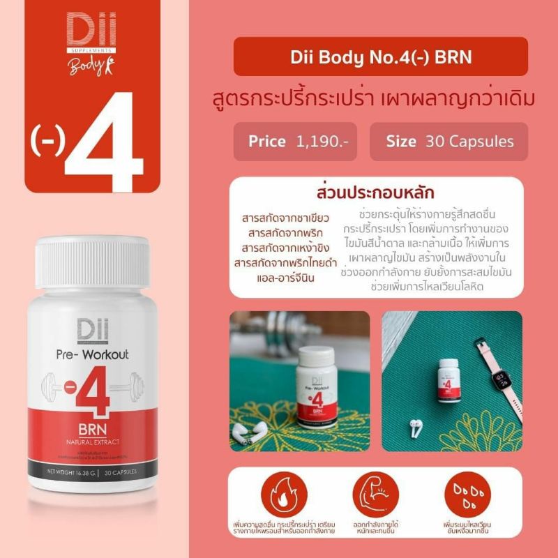 🔥Clearance Sale🔥 Dii Body No.4 สูตร No.(-)4 BRN สูตรกระปรี้กระเปร่า เผาผลาญกว่าเดิม (30 แคปซูล) [สีแ