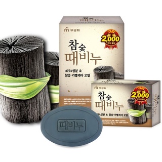 สบู่เกาหลี สบู่สครับชาโคล ถ่านไม้จากธรรมชาติ mugungwha exfoliating body soap oak tree charcoal 100g 참숯 때비누