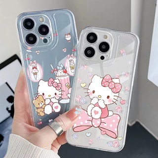 เคสโทรศัพท์มือถือ TPU แบบใส ขอบสี่เหลี่ยม กันกระแทก ลายเฮลโลคิตตีน่ารัก สําหรับ Samsung Galaxy A33 A53 A73 5G A32 A52 A72 A31 A51 A71 A23