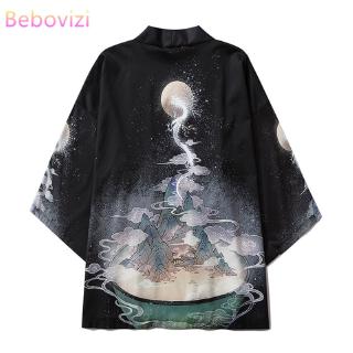 bebovizi 9 แบบชุดกิโมโนแฟชั่นสําหรับผู้ชายผู้หญิงสีดําทรงหลวม s - xxl