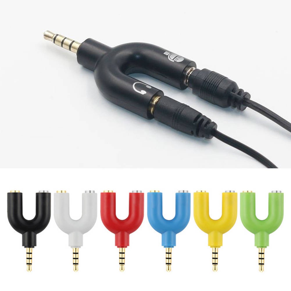 3.5mm Jack Split Microphone Mic & Audio Earphone Y Splitter Converter ...