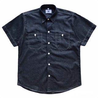 DENIM SHIRT WITH DOUBLE POCKETS เสื้อเชิ้ตยีนส์แขนสั้น.