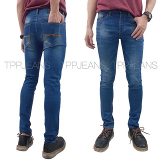 Mens Jeans กางเกงยีนส์ชายสีบลูฟอกแต่งขาด ทรงสลิมฟิต ผ้ายืดสวมใส่สบาย Size 28-36 รับชำระปลายทาง