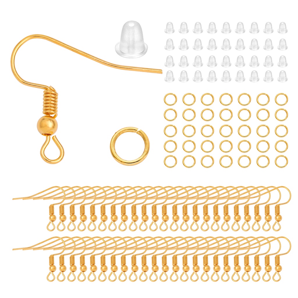 300 ชิ ้ น Hypoallergenic ต ่ างหู Hook ชุดผสมสีหูสายปลา Hooks เปิดแหวนกระโดด Earplugs สําหรับต ่ างหูทํา