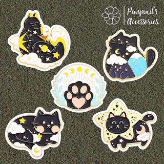 ʕ •ᴥ•ʔ ✿ พร้อมส่ง : เข็มกลัดเซ็ทแมวดำ, ดวงดาวและก้อนเมฆ | Black Cat, Star &amp; Cloud Enamel Brooch Pin Set.