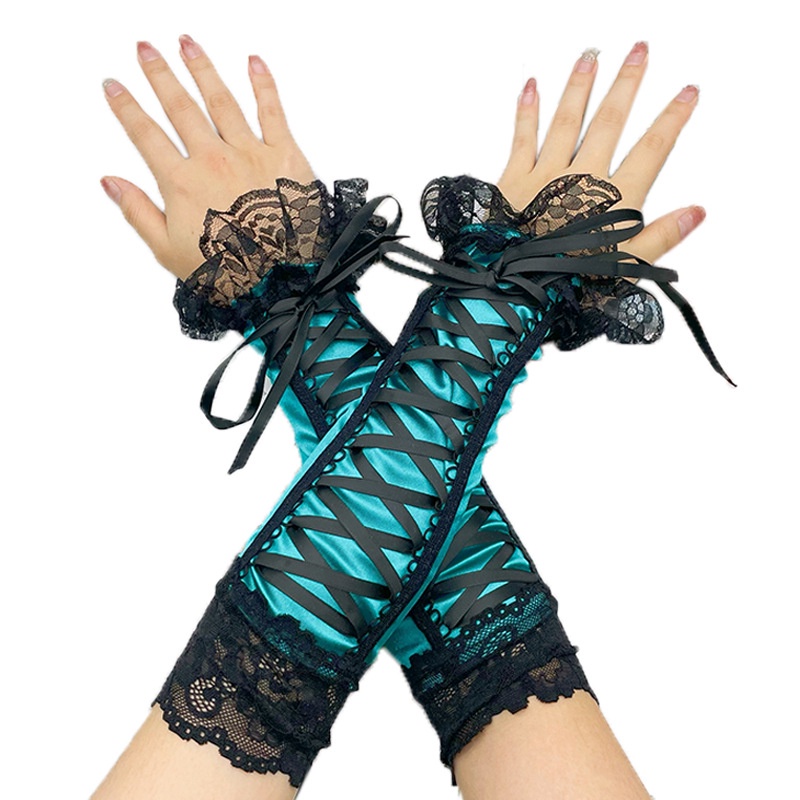 ถุงมือผ้าซาตินสำหรับผู้หญิง แฟนซี สีสดใส การแสดงบนเวทีคอสเพลย์ - รูปที่ 2