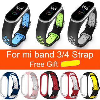 สายคล้องซิลิโคนสำหรับ Xiaomi Mi Band 3 Miband 3 4 Replacement + Free Protector Film