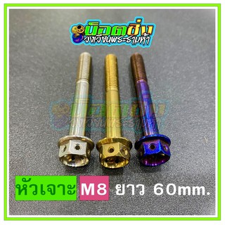 น็อตสแตนเลส หัวเจาะดอกไม้ ขนาดเกลียว m8 ยาว 60 mm.