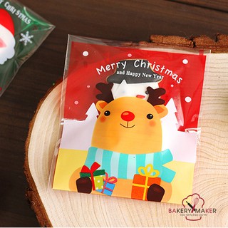 XMas ถุงขนม ฝาแถบกาว กวาง Reindeer ขนาด 10 x 10 ซม. / แพ็ค 50 ใบ