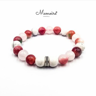 กำไลข้อมือหินแท้ ฮกลกซิ่ว + Howlite + Rose Quartz ขนาด 8 มิล