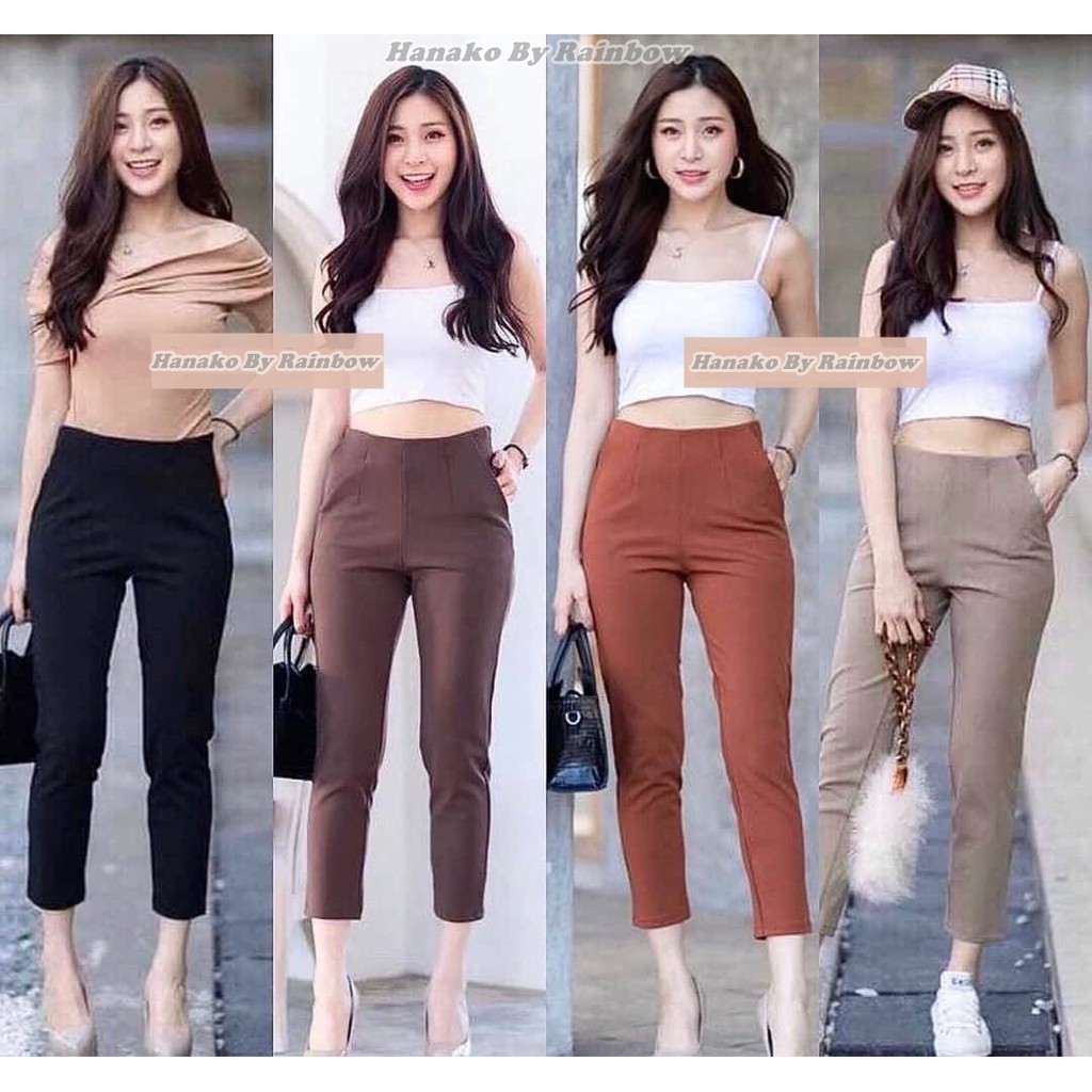 👖มีเก็บปลายทาง กางเกงฮานาโกะ ขาเดฟ 7 ส่วน ซิปข้าง เอวสูง