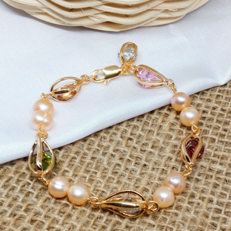 G114 แสงสด LOMBOK WATER PEARL BRACELET PEARL SETTING BRACELET NATURAL PEARL GIRLS BRACELET